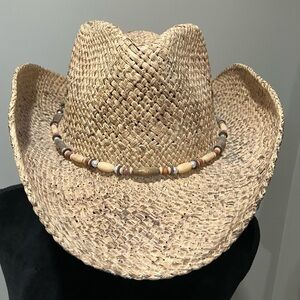 Tan Straw Cowboy Hat with Beaded Band